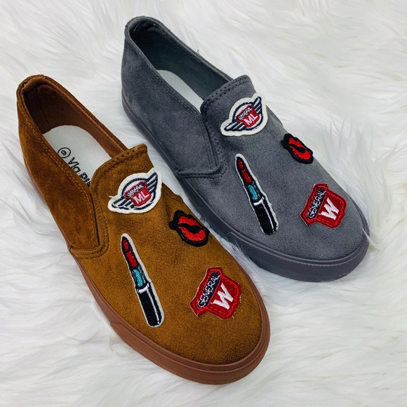 Shoes - Camel suede patch slip on